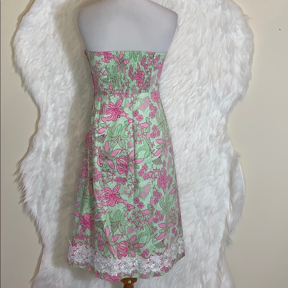 Robe Lilly Pulitzer Daffies Floral Wyatt - Robe Sans Bretelles Avec Ceinture - Taille 0/XS En Coton
